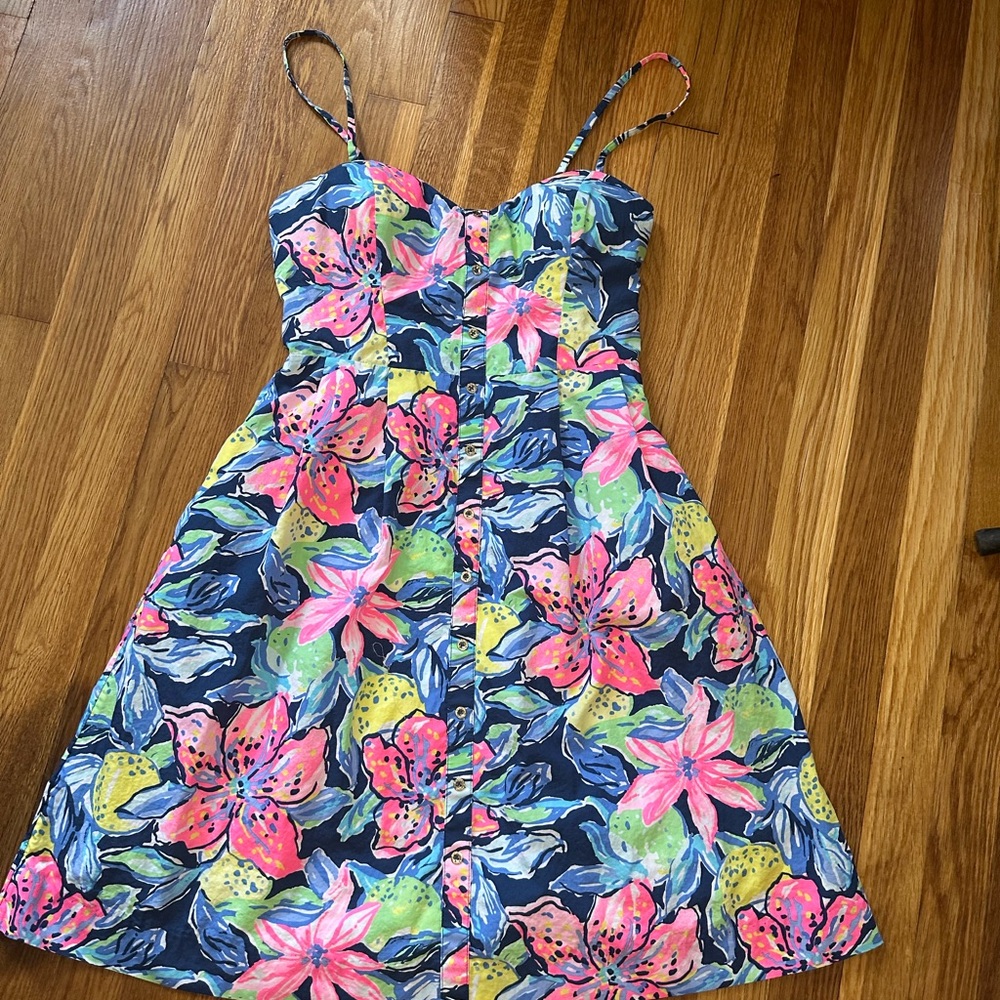 Lilly Pulitzer Easton Dress 4 Capri Soleil Nauti Navy Fit Flare Floral Sundress - Picture 3 of 16